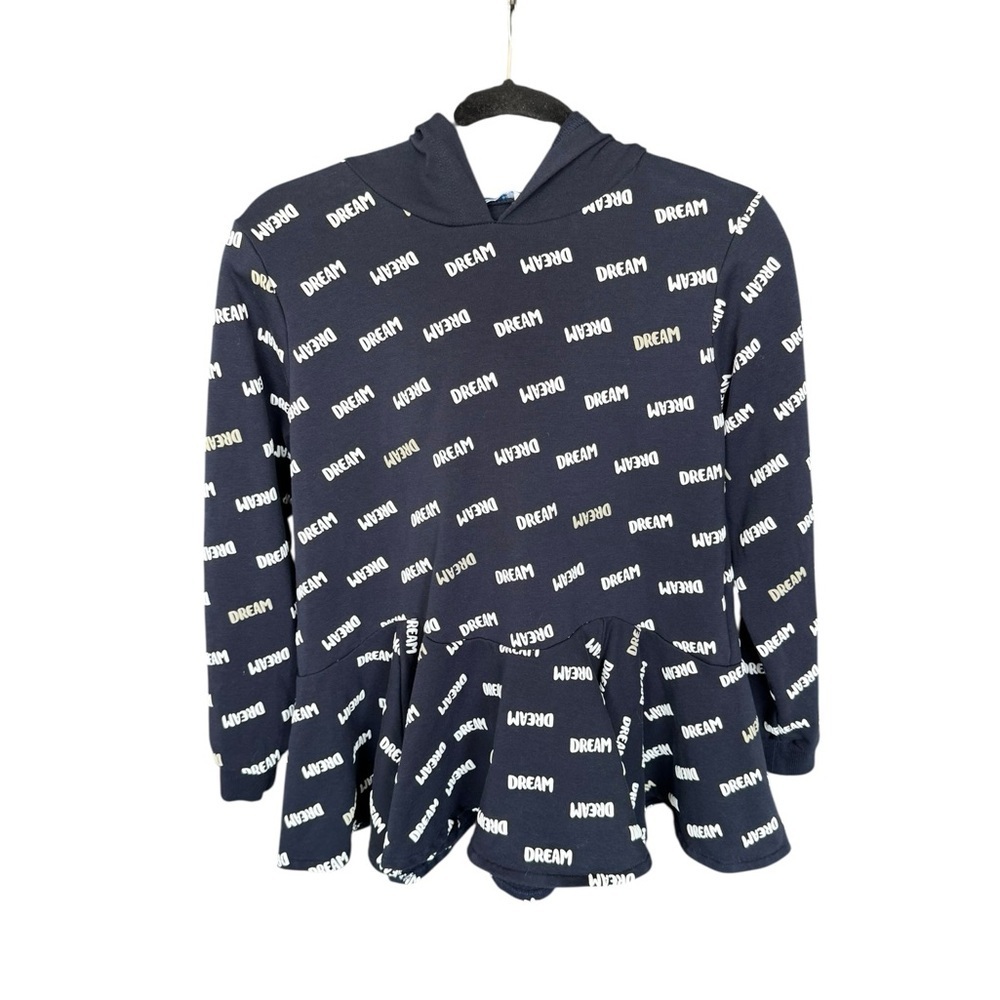 Mayoral Girls Dream Print Peplum Hoodie Navy Graphic Ruffle Hem Cute 14 V1